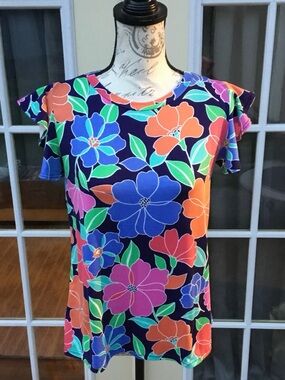 Haptics Floral Flutter Sleeve Top - Navy Multi